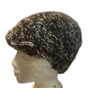 Pistil Knit Hat with Brim & Button Detail Gray White Orange Cozy Winter Beanie